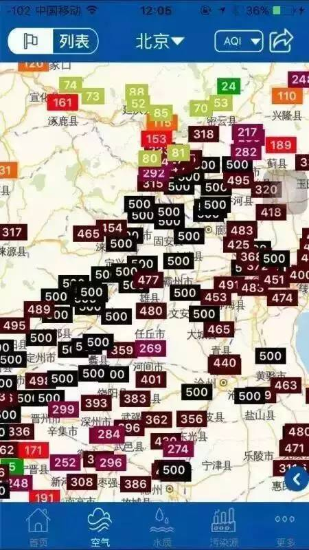 全国各地雾霾指数