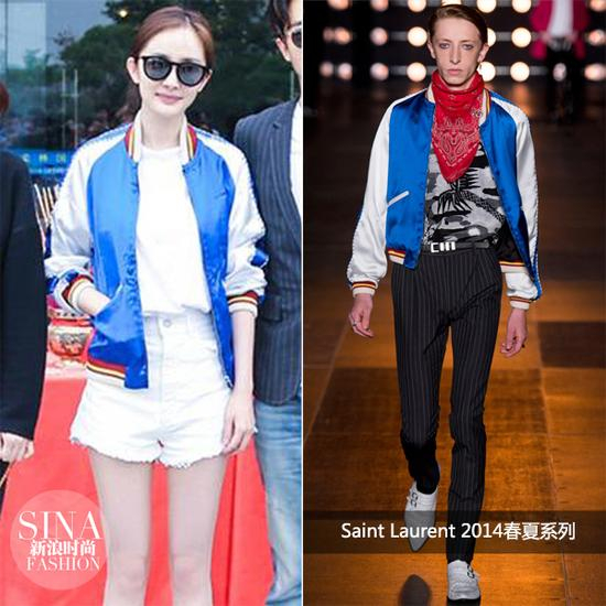 杨幂穿Saint Laurent男版棒球衫