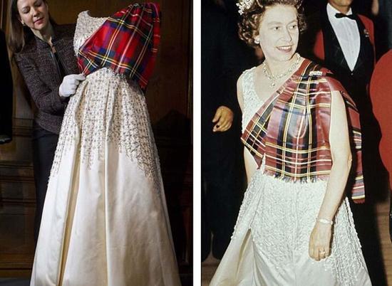 1971年在巴尔莫勒尔堡举办的名为Gillies的舞会上，女王身穿这件礼服