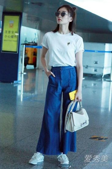 白t+阔腿裤
