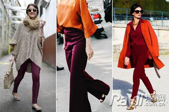 ▲潮人演绎酒红色裤装