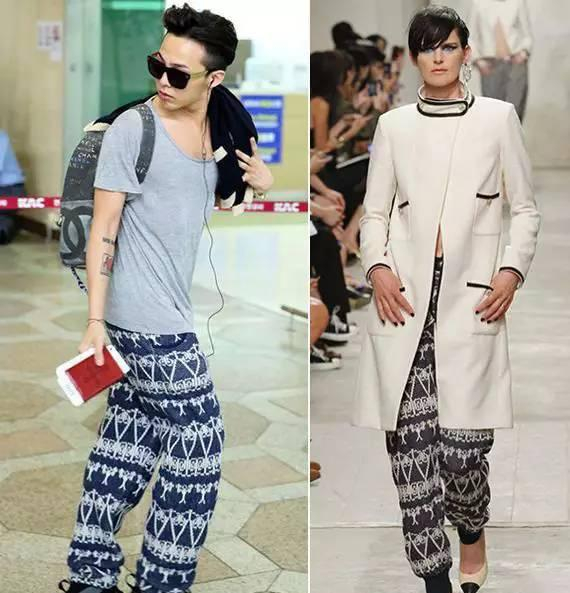 权志龙穿Chanel 2014早春女装印花裤