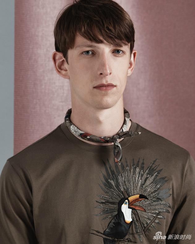 Z ZEGNA 2017春夏系列模特造型 天堂鸟印花刺绣细节