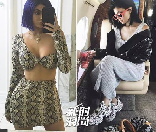 kylie的黑发和紫发造型