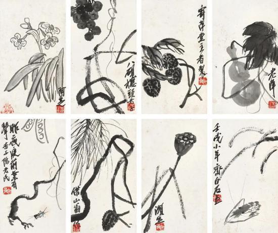 中国字画斉白石老人草虫画册山水墨画美人画石版画中国美術