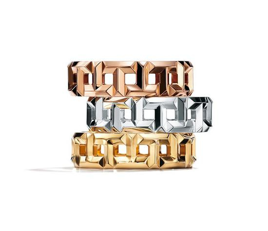  Tiffany & Co.蒂芙尼T系列T True 18K玫瑰金、白金及黄金戒指