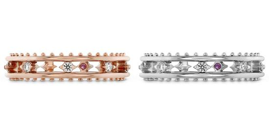 SLOANE PICOT FLOATING DIAMOND戒指白K金/玫瑰金款式，钻石、粉红蓝宝石