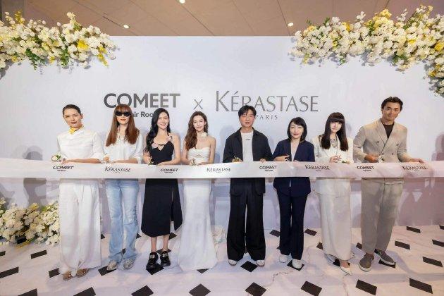 从左至右:时装设计师马艳丽女士,国际名模、时尚名媛琦琦女士,时尚先锋投资人左岸潇,巴黎卡诗大中华区品牌代言人钟楚曦女士,Comeet Hair Room主理人陈涛先生, 国贸商城部总监景春女士,时尚造型师、博主 Fil小白,超模赵磊先生
