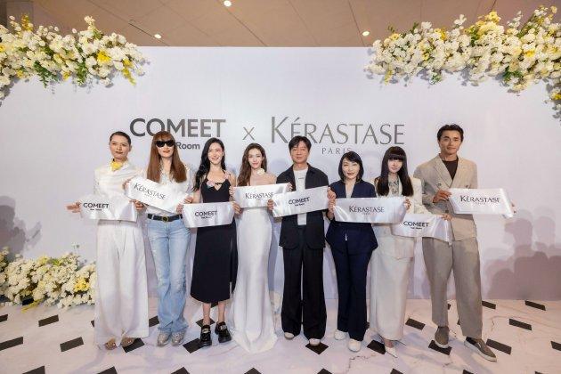 从左至右:时装设计师马艳丽女士,国际名模、时尚名媛琦琦女士,时尚先锋、投资人左岸潇,巴黎卡诗大中华区品牌代言人钟楚曦女士,Comeet Hair Room主理人陈涛先生, 国贸商城部总监景春女士,时尚造型师、博主 Fil小白,超模赵磊先生