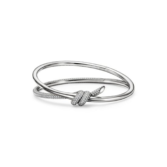 Tiffany & Co。 蒂芙尼Knot系列18K白金镶钻双行手镯