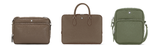 　　万宝龙全新匠心系列邮差包 大地棕（左） 万宝龙全新匠心系列超薄公文包 大地棕（中） 万宝龙全新匠心系列方款邮差包 丛林绿（右）