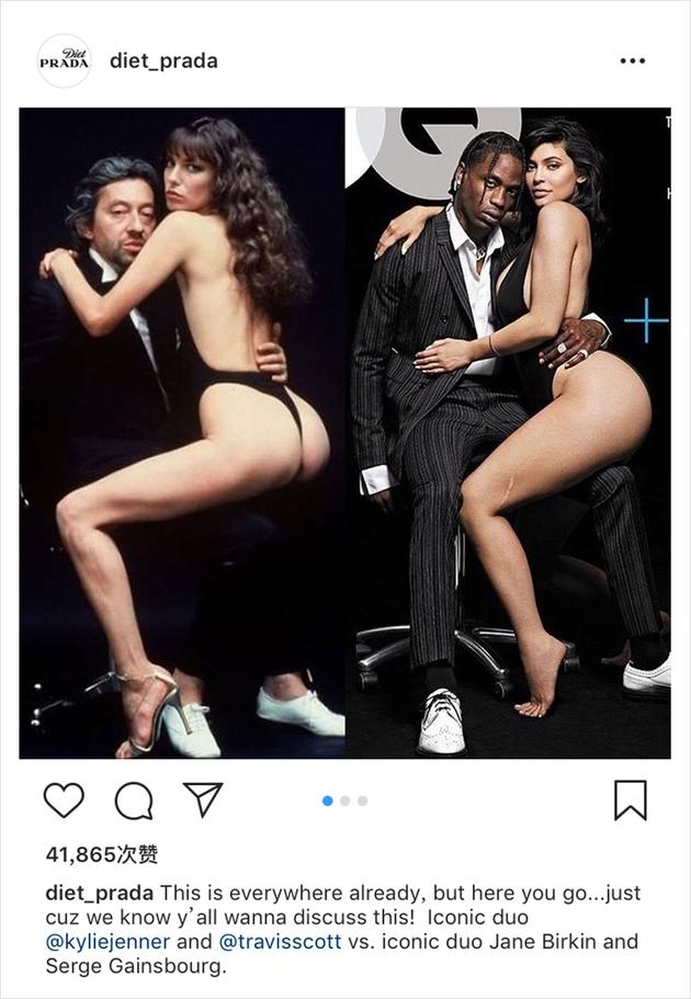 @diet_prada指出造型模仿法国歌手&nbsp;Serge Gainsbourg 和情人&nbsp;Jane Birkin&nbsp; 70 年代拍摄的写真集