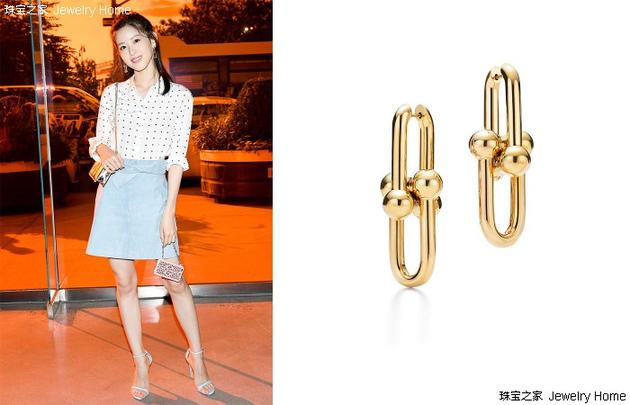 章泽天佩戴Tiffany&Co。蒂芙尼TIFFANY HARD WEAR 18K黄金耳坠