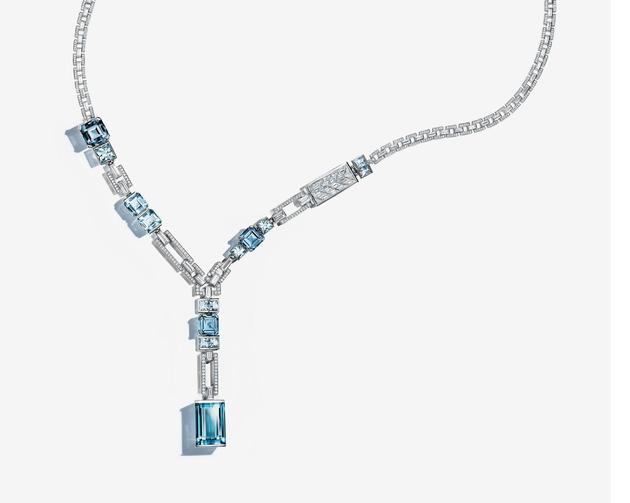 铂金镶嵌海蓝宝石与钻石项链，来自Tiffany & Co。 蒂芙尼2018 Blue Book高级珠宝系列