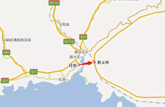 △ 地图上丹东距朝鲜一江之隔