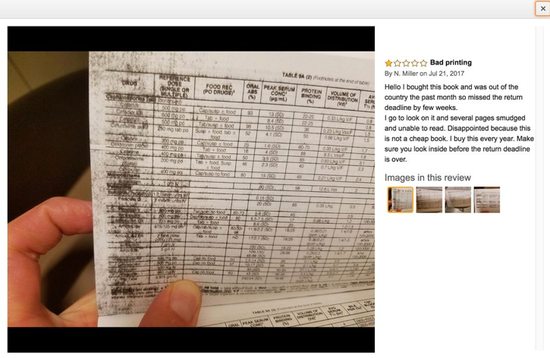 亚马逊上读者评论怀疑书是盗版。图片来源：《纽约时报》