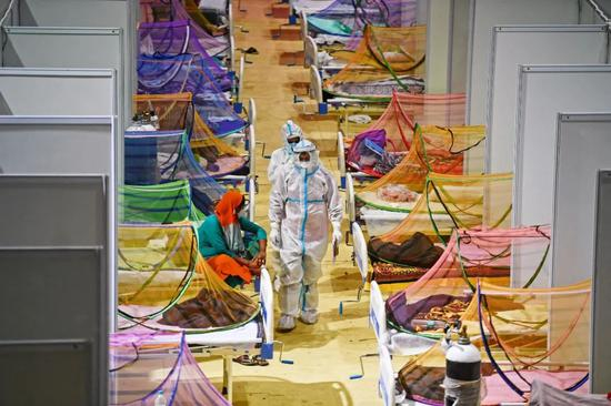 2021年 5月2日，印度新德里的一所方舱医院。图/法新