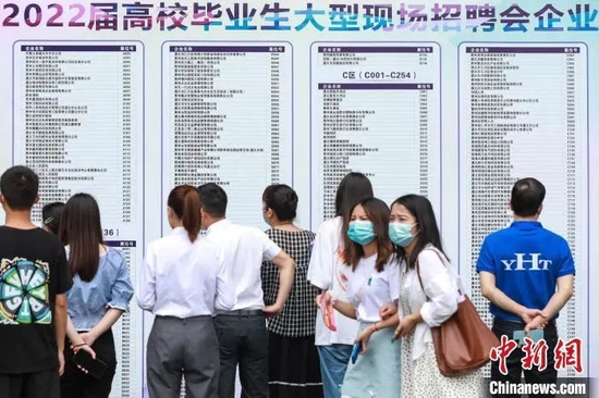 资料图：招聘会现场，企业检索图吸引求职者查看。瞿宏伦 摄