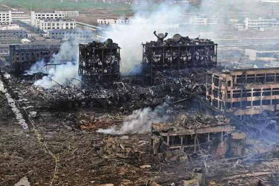 3月22日，天嘉宜化工有限公司爆炸核心现场的建筑物。摄影/中新 泱波