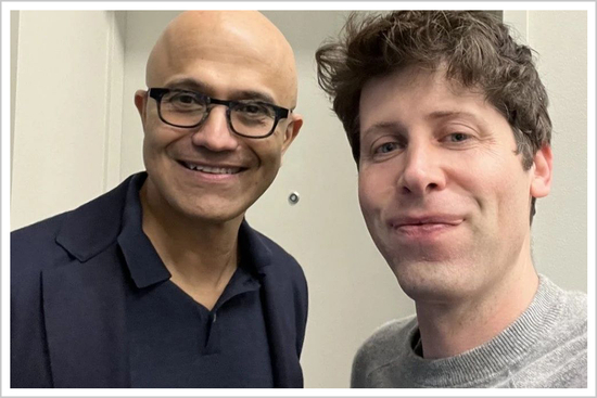 ▲纳德拉（左）奥特曼（右）自拍合影 　　（来源：奥特曼推特）