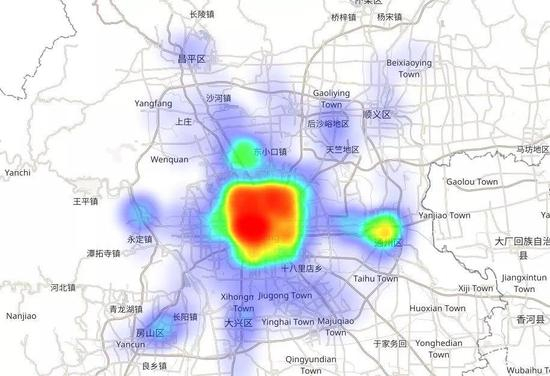 图片说明：截至18年8月25日北京小区分布的热力图