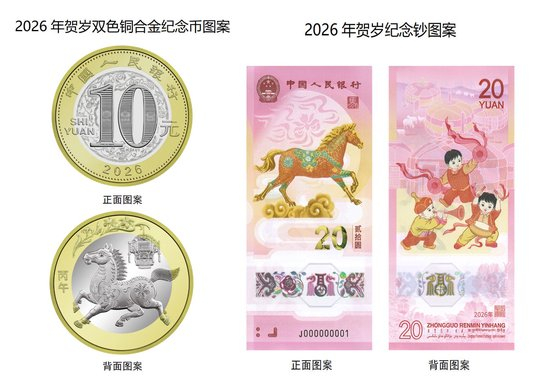 马年纪念币、纪念钞。图片来源：中国人民银行官网