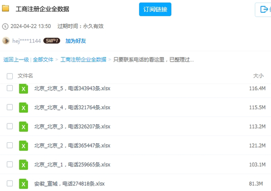 网盘中部分含电话的文件