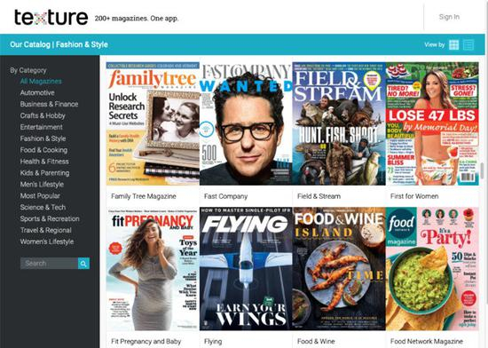 Texture服务以印刷杂志的数字版面目推出