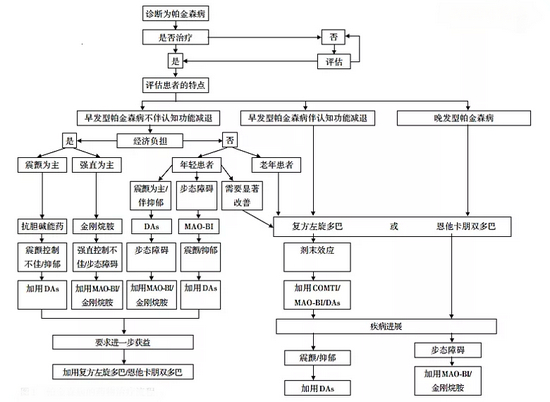 帕金森病的药物治疗流程 　　图片来源：《中国帕金森病治疗指南（第四版）》