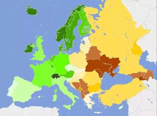 欧洲人均GDP地图