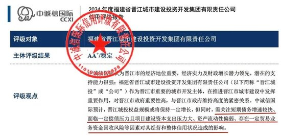  第三方机构对晋江城投集团的信用评级报告（2024）。
