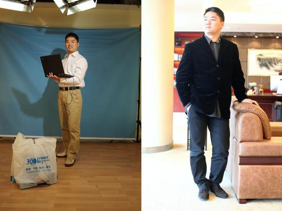 （左）2008年，刘强东入选了《中国企业家》未来之星企业家榜单。摄影：扶庆&nbsp;&nbsp;（右）2010年，京东办公室还在中关村时，刘强东接受《中国企业家》专访。摄影：邓攀
