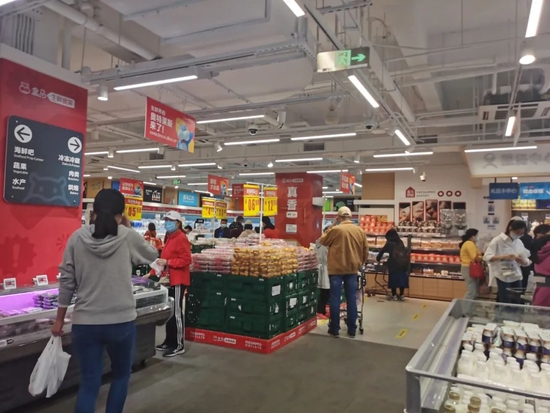 图/盒马生鲜奥莱（北京市海淀区龙岗路店）&nbsp;&nbsp;来源/燃财经拍摄