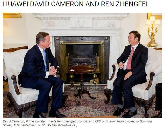英国前首相卡梅隆在任期会见华为CEO任正非&nbsp; 截图/techtaffy.com