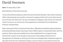 高瓴资本张磊深夜发文纪念恩师 耶鲁大学首席投资官大卫·史文森67岁病逝