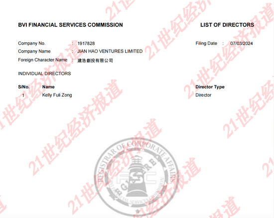  记者从英属维京群岛金融服务委员会查询的信息