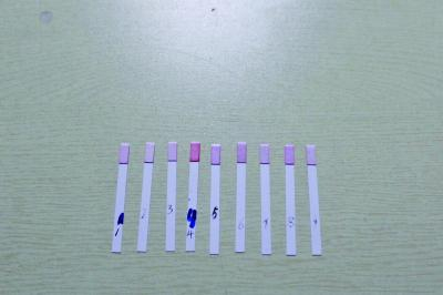 9个样品的检测试纸均未变色，证明汞含量符合国标