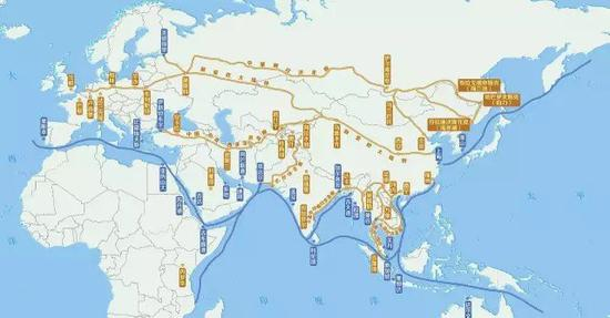 ▲一带一路经济走廊及其途经城市。图：国家测绘地理信息局