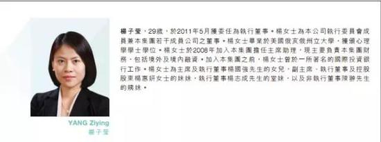 &nbsp;碧桂园2016年财报中，陈翀与杨子莹的简介。陈翀为杨子莹的姐夫。