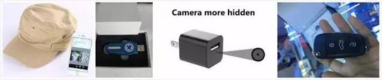 ▲ 针孔摄像头可以伪装在帽子、U盘、插头、车钥匙等各种小东西里，防不胜防&nbsp;
