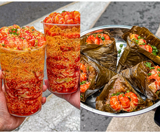 装在奶茶杯里的小龙虾和龙虾粽子（图源：小红书@你的胖胖）