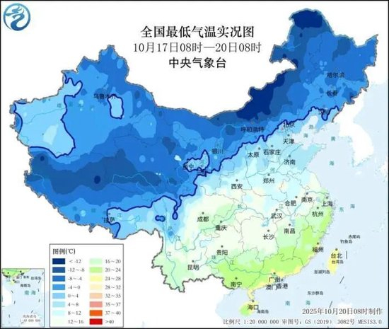 全国最低气温实况图