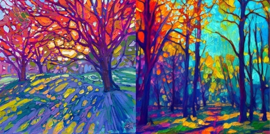 图片来源：Erin Hanson（左）、Rachel Metz via Stable Diffusion（右）