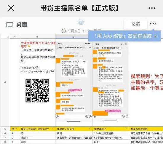 网传《带货主播黑名单》（局部） 来源 / 燃财经截图