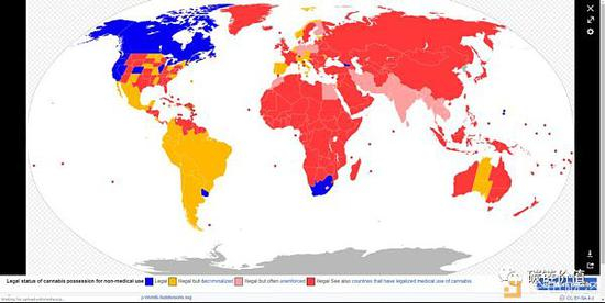  全球各国大麻合法/非法/非刑事化的状态总览 | 来源：Wikipedia