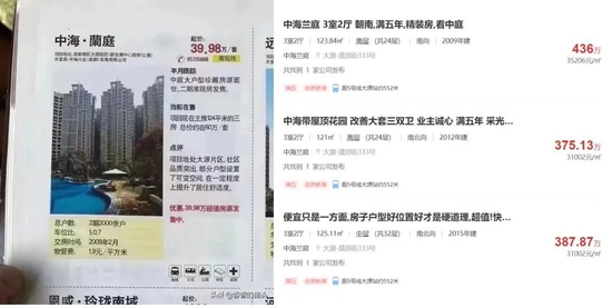 ▲成都高新南区的中海兰庭2009年左右发售时，124㎡三房60万一套，如今同户型的二手房卖375万-436万。