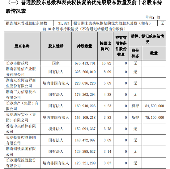  图源：长沙银行2025年一季报前十大股东