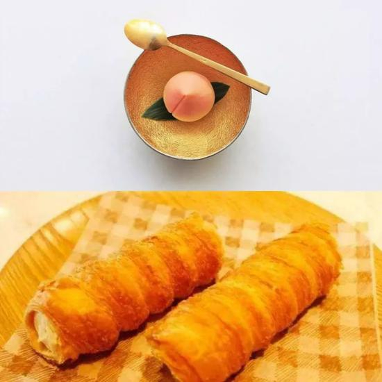 上图为“客从何处来”的精致糕点，下图为“多乐之日”的“奶油号角” ⬆