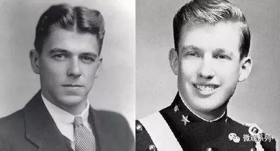 里根年轻时（左）VS特朗普年轻时（右）