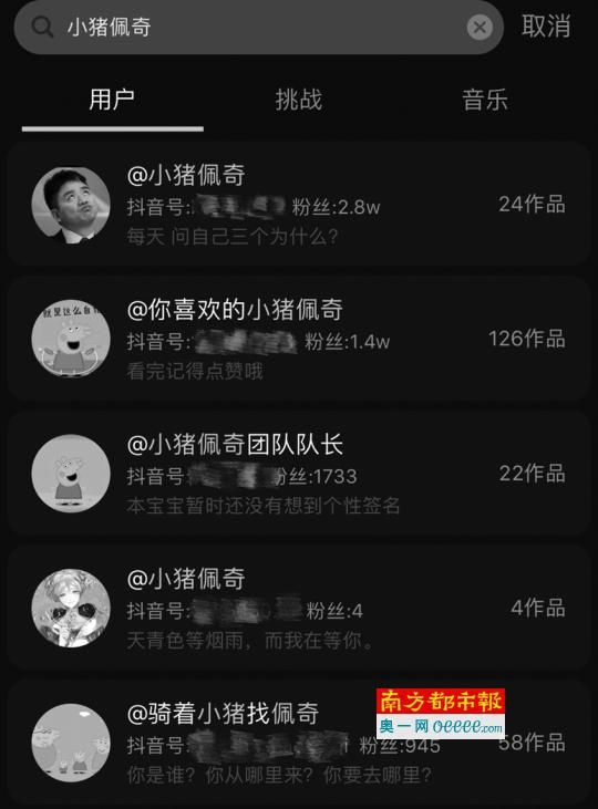 目前，在抖音平台上，仍可搜到与小猪佩奇相关的内容。